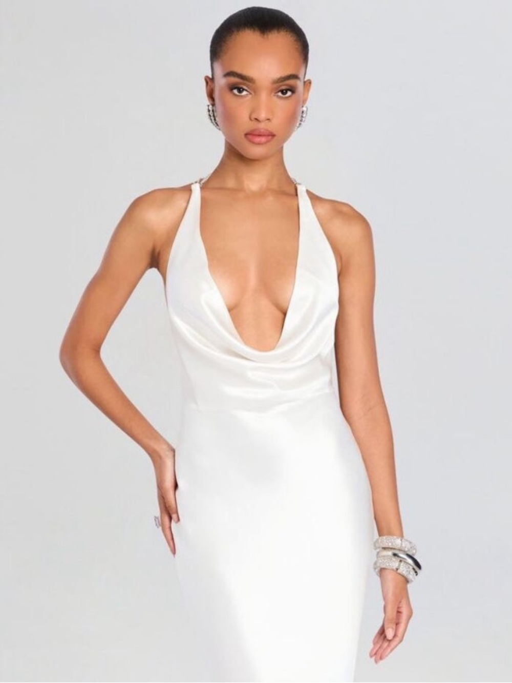 Retrofete White Satin Cowl-Neck Maxi Dress - Picture 4 of 7